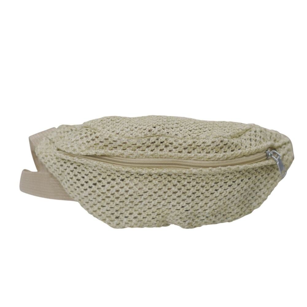 Straw Woven Belt Bag Crossbody Boho Beach Fanny Pack Beige NWT